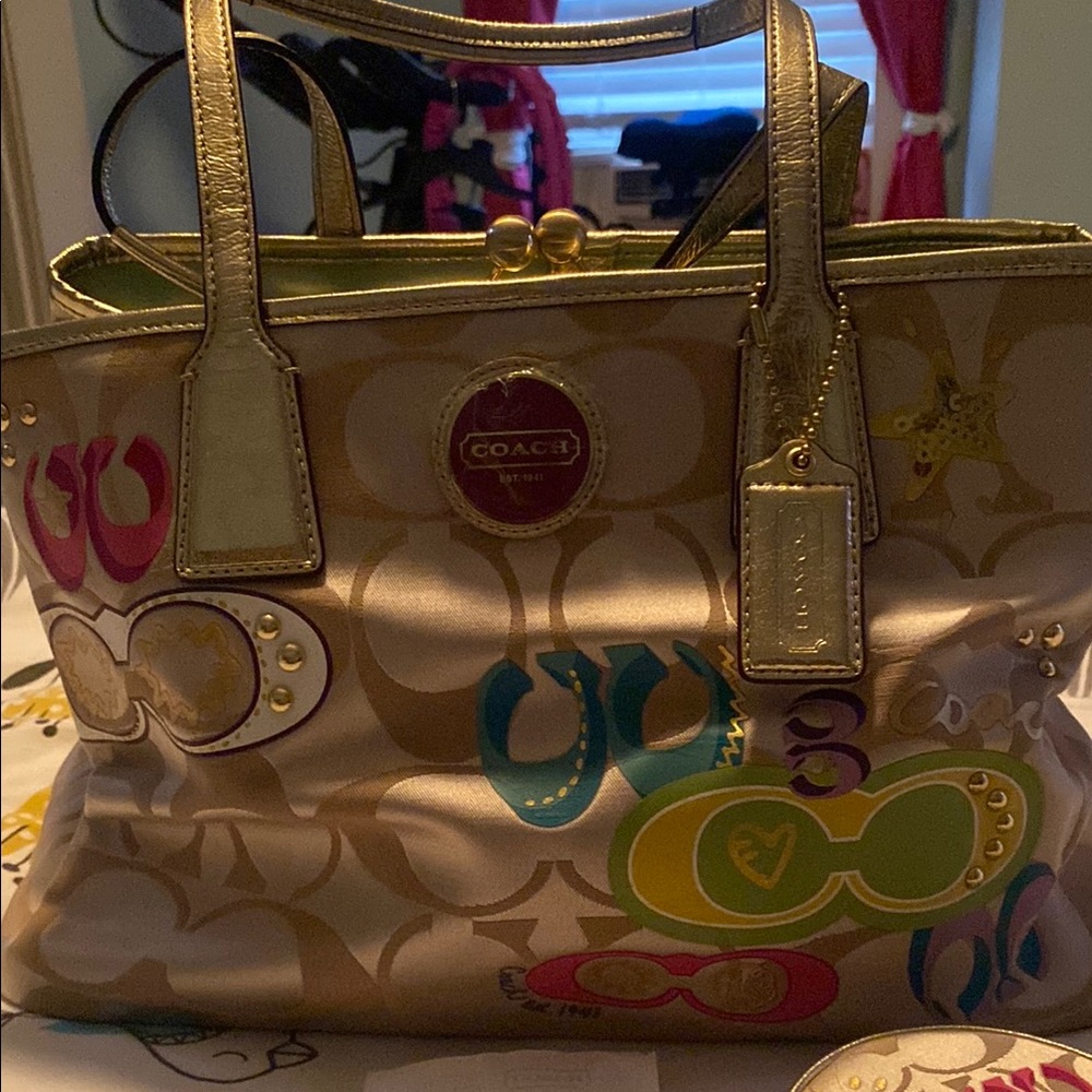 Coach Gold Metallic Tote with Paisley Design
